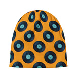 Blue Vinyl Record Pattern Print Beanie