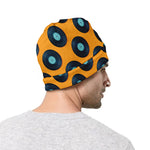 Blue Vinyl Record Pattern Print Beanie