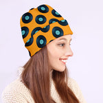 Blue Vinyl Record Pattern Print Beanie