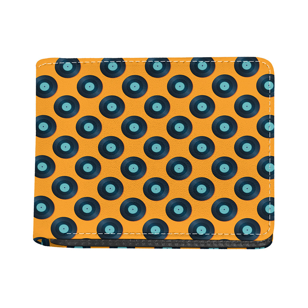 Blue Vinyl Record Pattern Print Bifold Wallet
