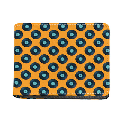 Blue Vinyl Record Pattern Print Bifold Wallet