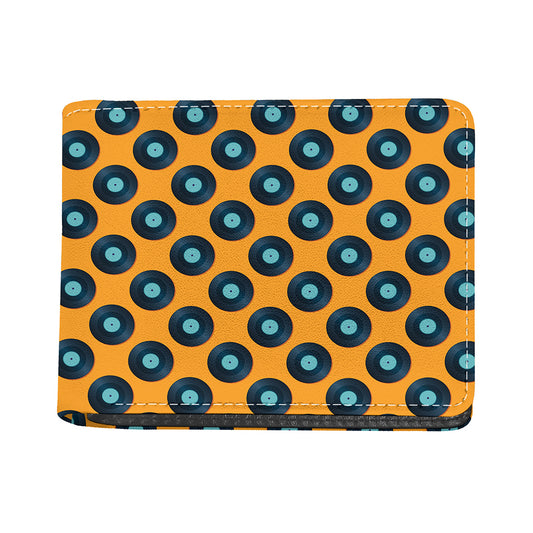 Blue Vinyl Record Pattern Print Bifold Wallet