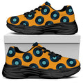 Blue Vinyl Record Pattern Print Black Chunky Shoes