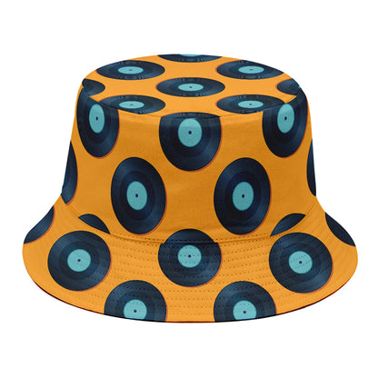 Blue Vinyl Record Pattern Print Bucket Hat
