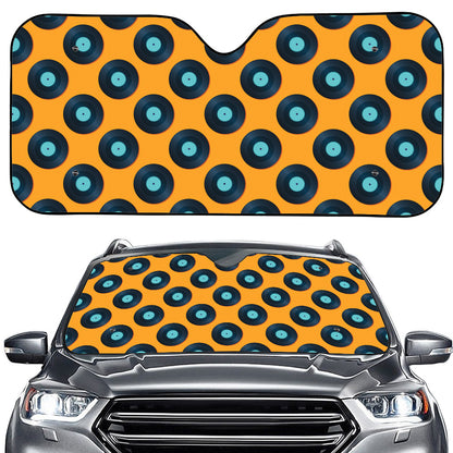Blue Vinyl Record Pattern Print Car Windshield Sun Shade