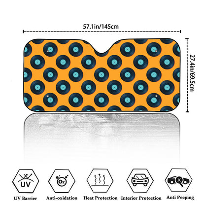 Blue Vinyl Record Pattern Print Car Windshield Sun Shade
