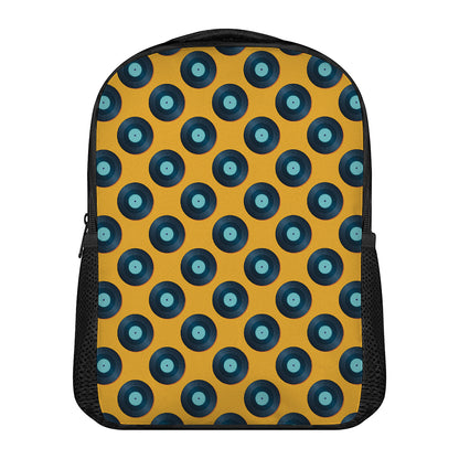 Blue Vinyl Record Pattern Print Casual Backpack