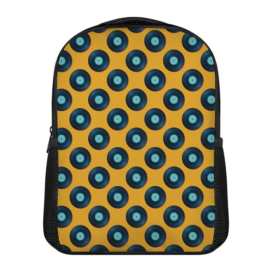 Blue Vinyl Record Pattern Print Casual Backpack