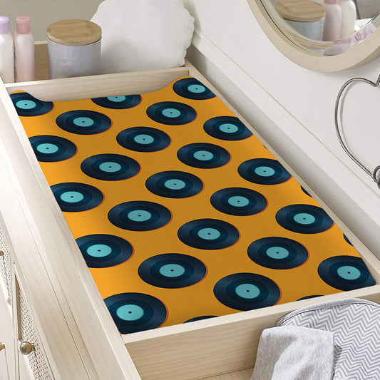 Blue Vinyl Record Pattern Print Changing Pad Cover