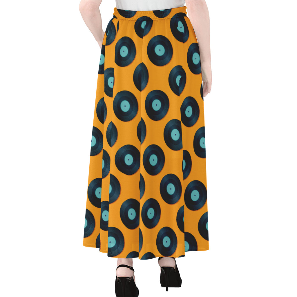 Blue Vinyl Record Pattern Print Chiffon Maxi Skirt