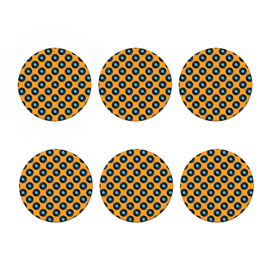 Blue Vinyl Record Pattern Print Coaster Set