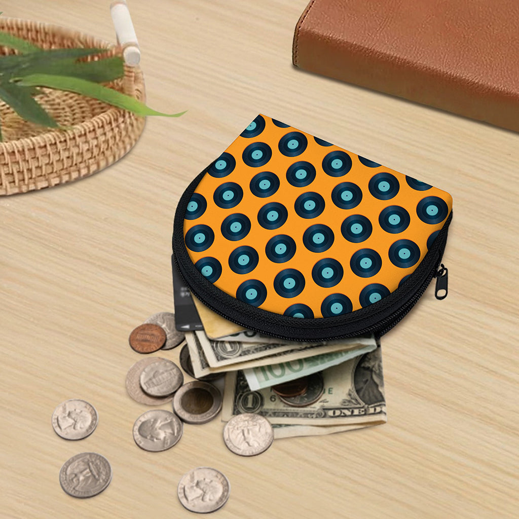 Blue Vinyl Record Pattern Print Coin Purse