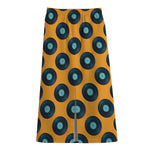 Blue Vinyl Record Pattern Print Cotton Front Slit Maxi Skirt