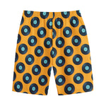 Blue Vinyl Record Pattern Print Cotton Shorts
