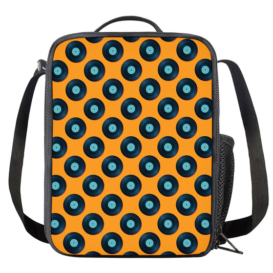 Blue Vinyl Record Pattern Print Crossbody Lunch Bag