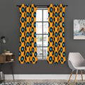 Blue Vinyl Record Pattern Print Grommet Curtain Panels