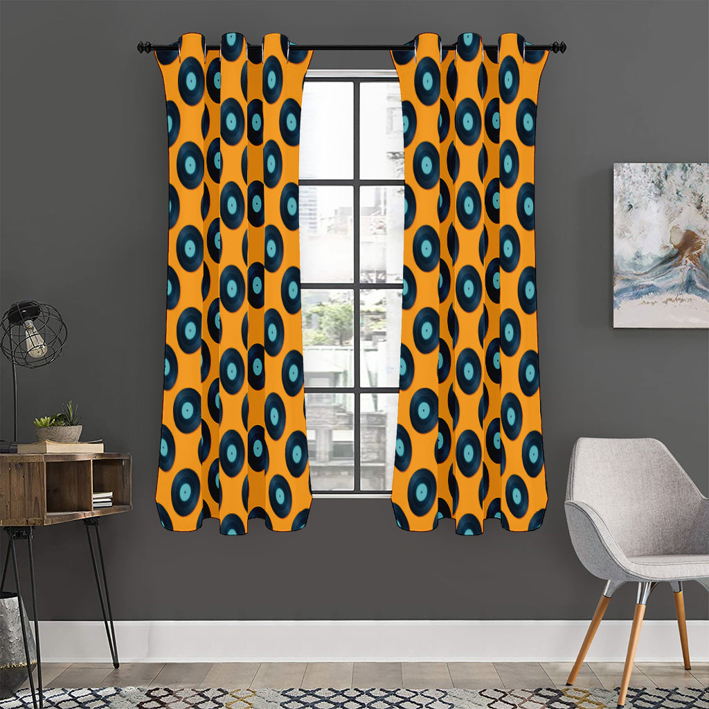 Blue Vinyl Record Pattern Print Curtain
