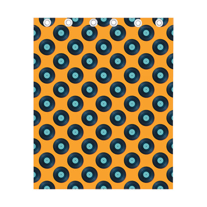 Blue Vinyl Record Pattern Print Curtain