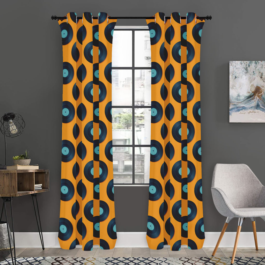 Blue Vinyl Record Pattern Print Curtain