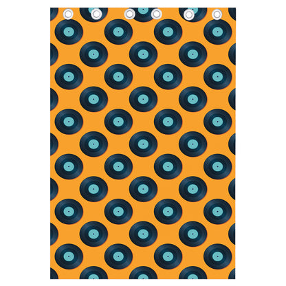 Blue Vinyl Record Pattern Print Curtain