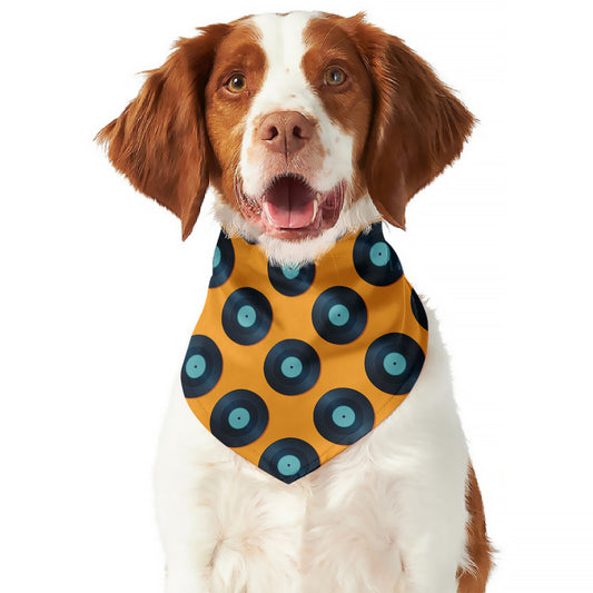 Blue Vinyl Record Pattern Print Dog Bandana