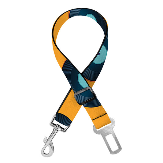 Blue Vinyl Record Pattern Print Dog Seat Belt
