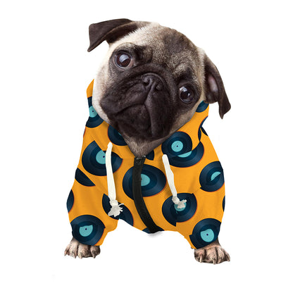 Blue Vinyl Record Pattern Print Dog Zip Up Hoodie
