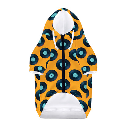 Blue Vinyl Record Pattern Print Dog Zip Up Hoodie
