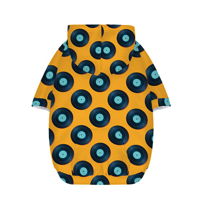 Blue Vinyl Record Pattern Print Dog Zip Up Hoodie