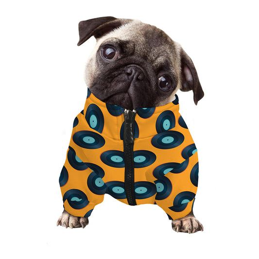 Blue Vinyl Record Pattern Print Dog Zip Up Jacket