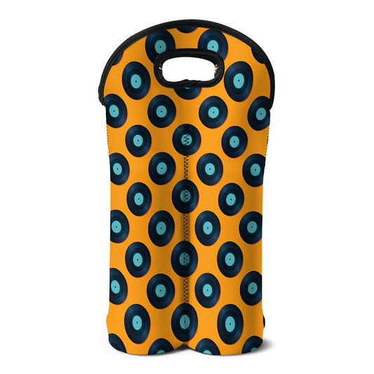 Blue Vinyl Record Pattern Print Double Neoprene Wine Tote