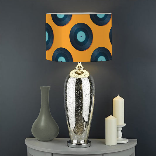 Blue Vinyl Record Pattern Print Drum Lamp Shade