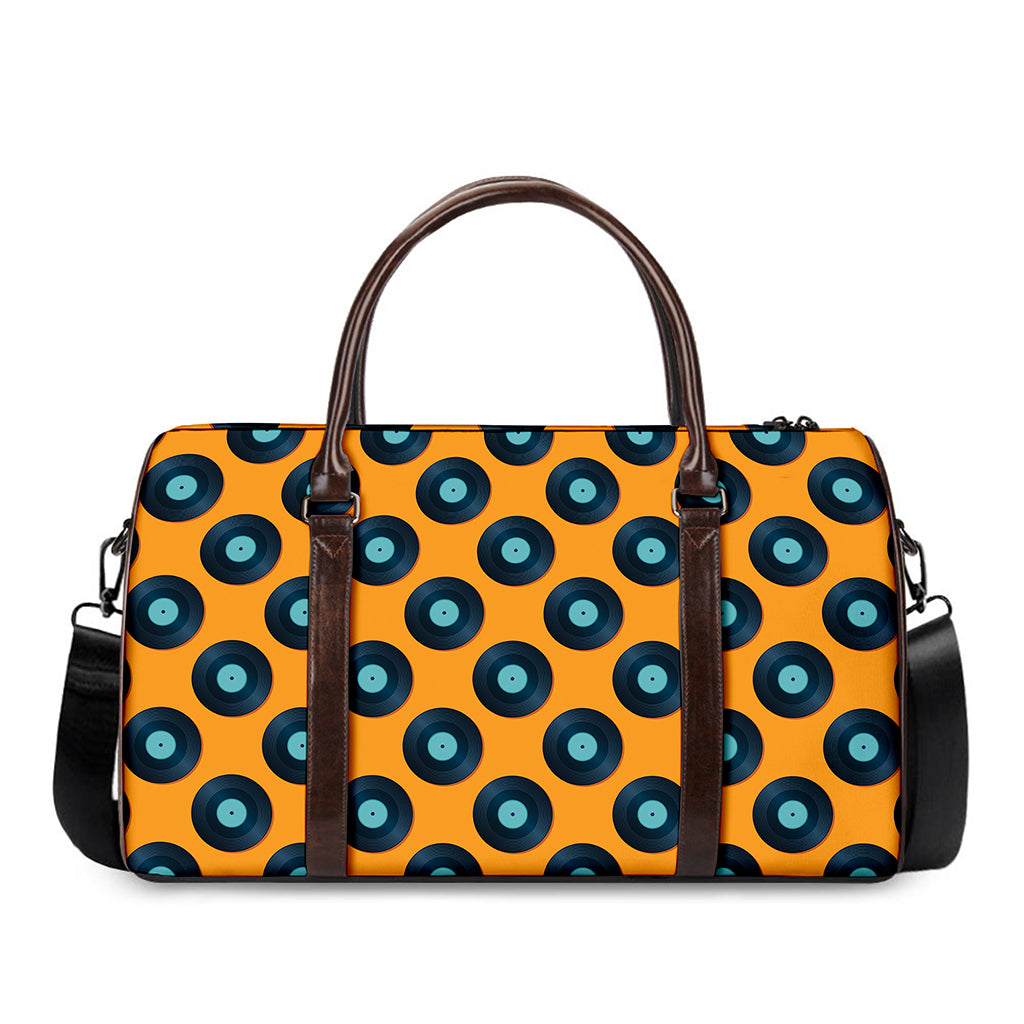Blue Vinyl Record Pattern Print Duffle Bag
