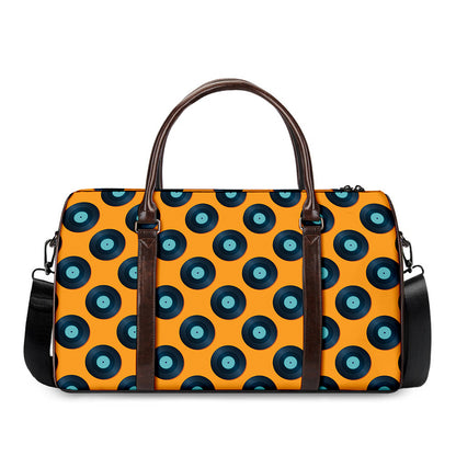 Blue Vinyl Record Pattern Print Duffle Bag