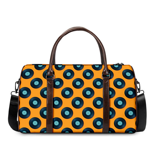 Blue Vinyl Record Pattern Print Duffle Bag