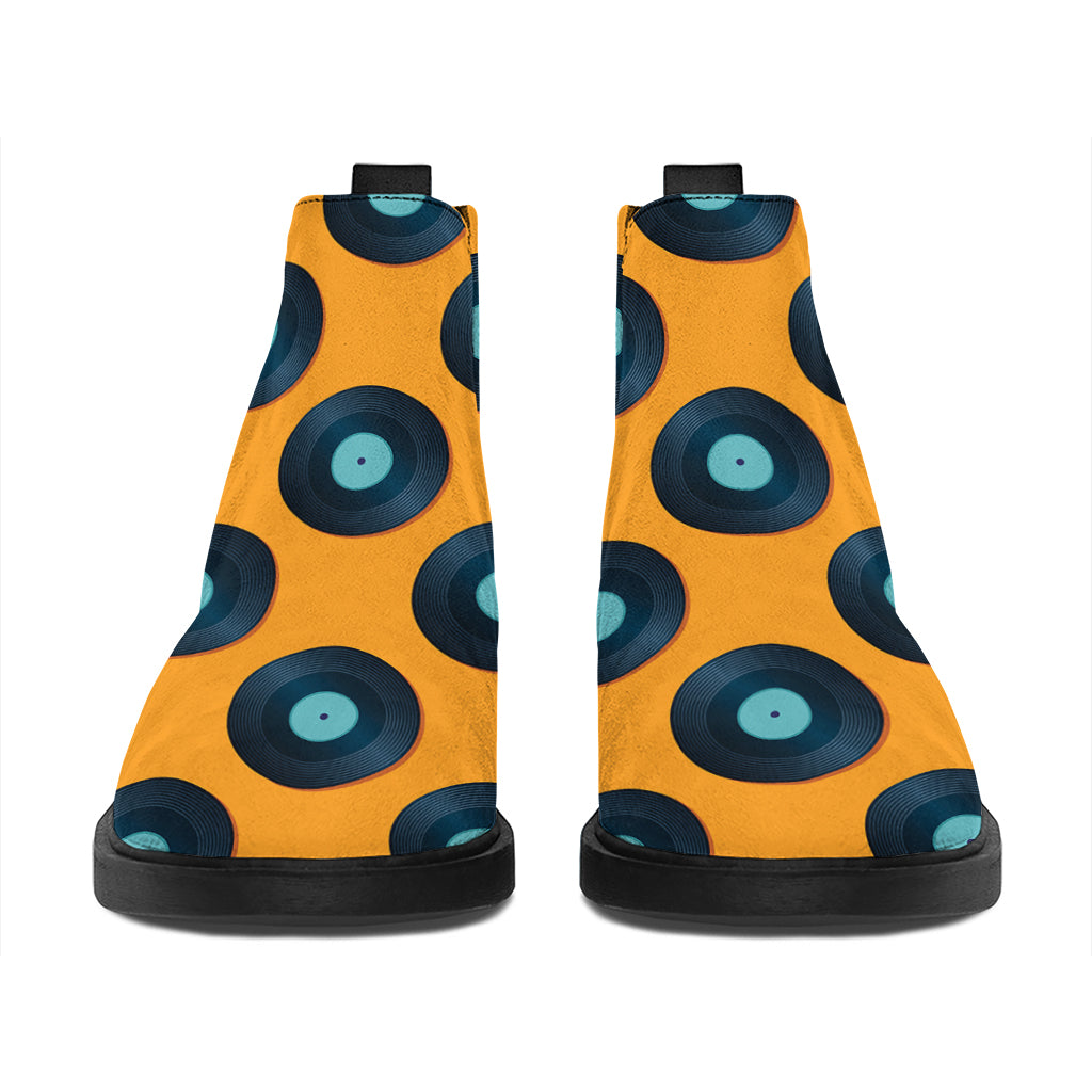 Blue Vinyl Record Pattern Print Flat Ankle Boots