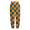 Blue Vinyl Record Pattern Print Fleece Lined Knit Pants