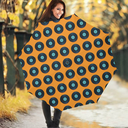 Blue Vinyl Record Pattern Print Foldable Umbrella