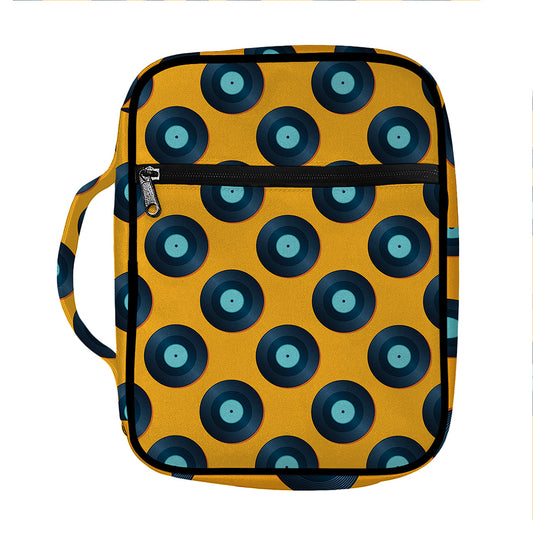 Blue Vinyl Record Pattern Print Front Pocket Bible Bag