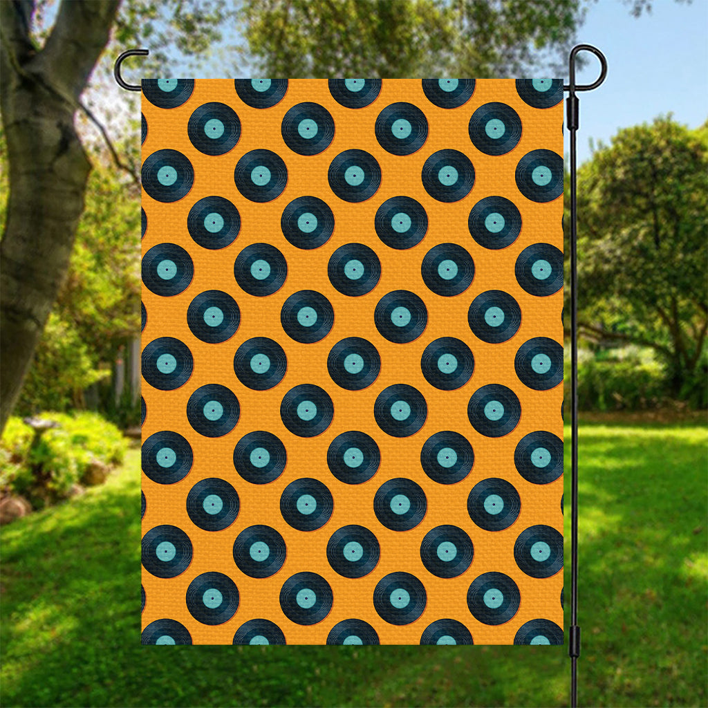 Blue Vinyl Record Pattern Print Garden Flag