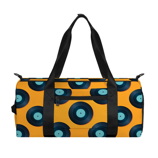 Blue Vinyl Record Pattern Print Gym Bag