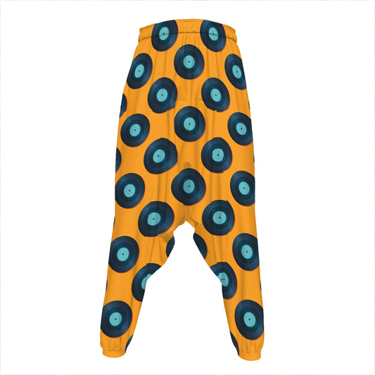 Blue Vinyl Record Pattern Print Hammer Pants