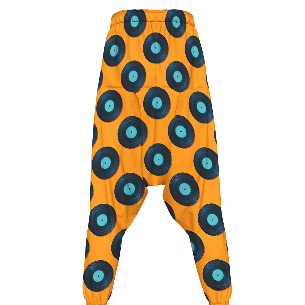 Blue Vinyl Record Pattern Print Hammer Pants