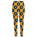 Blue Vinyl Record Pattern Print High-Waisted Pocket Leggings