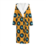 Blue Vinyl Record Pattern Print Hooded Bathrobe