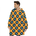 Blue Vinyl Record Pattern Print Hoodie Blanket
