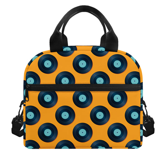 Blue Vinyl Record Pattern Print Insulated Lunch Bag