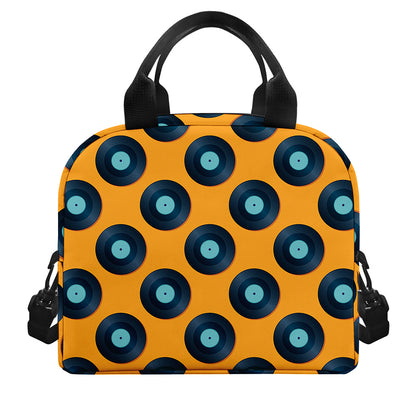 Blue Vinyl Record Pattern Print Insulated Lunch Bag