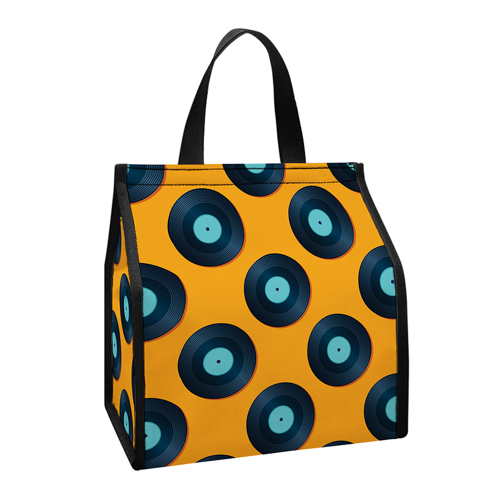 Blue Vinyl Record Pattern Print Insulated Lunch Tote