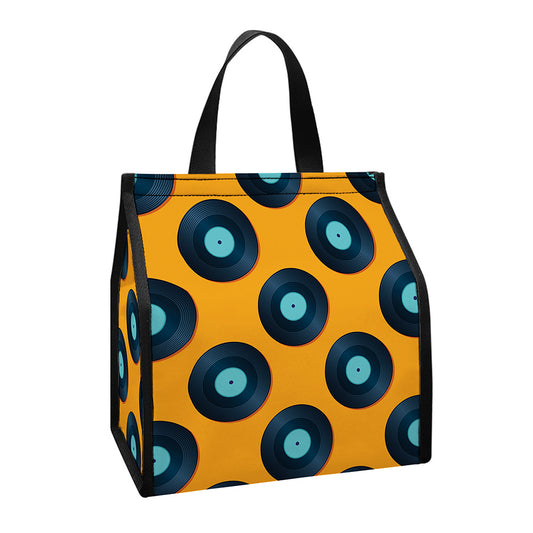 Blue Vinyl Record Pattern Print Insulated Lunch Tote